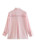 Women T-shirt Fall Women's Clothing Stitching Lapel Long Sleeve Shirt