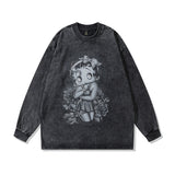 Men Long Sleeve Shirt Vintage Worn Looking Washed-out Long Sleeve T-shirt Men Couple's Tops