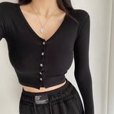 Women Long Sleeve Shirt Short V-neck Cardigan Base Shirt