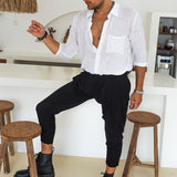 Men Shirt Cardigan Cotton Linen Men's Cotton Linen Shirt Long Sleeve