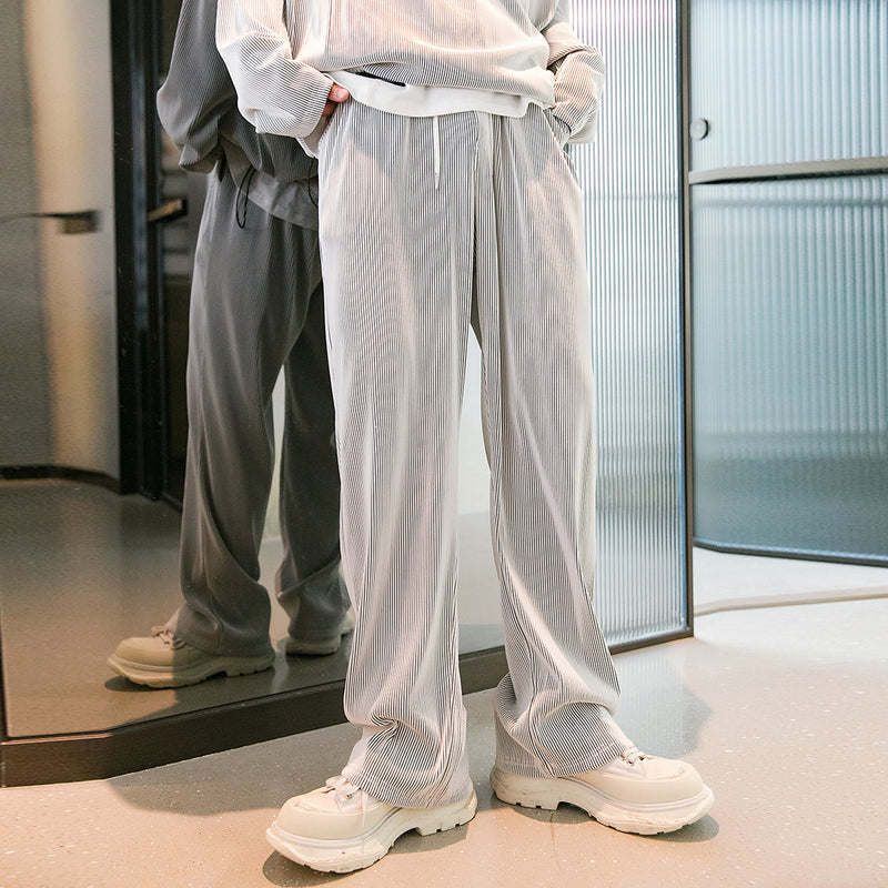 Men Sweatpants Trendy Autumn Loose Striped Straight Wide-Leg Pants