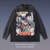 Men Long Sleeve Shirt Printed Distressed Bottoming Long Sleeve T-shirt Men and Women Washed