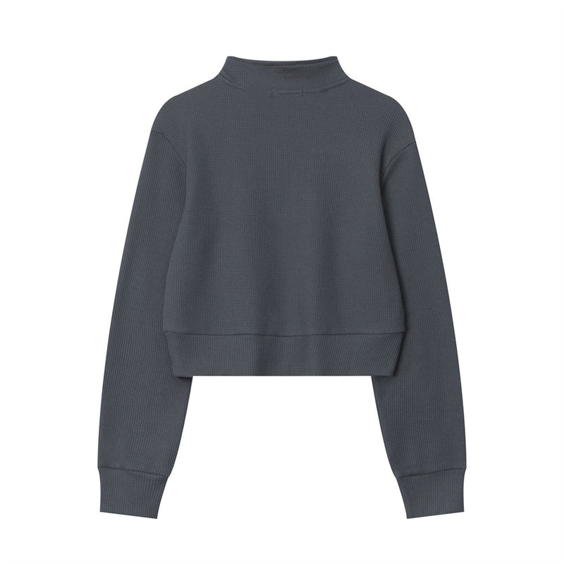 Women Long Sleeve T-Shirt Long Sleeve T-shirt Women's Spring and Autumn Casual Waffle Half Zipper