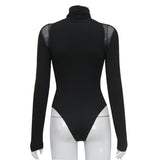 Women Jumpsuit Long Sleeve Jumpsuit Mesh Stitching