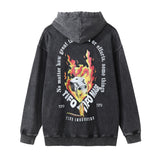 Men Hoodie Printed Hood Sweater Men Loose Washed-out Distressed
