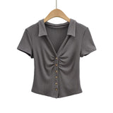 Women T-shirt Fashion Polo Collar Button Short Sleeve T-shirt