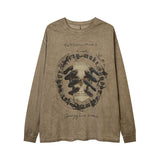 Men Long Sleeve Shirt Graffiti Washed and Worn Bottoming Long Sleeve T-shirt Loose Men and Women