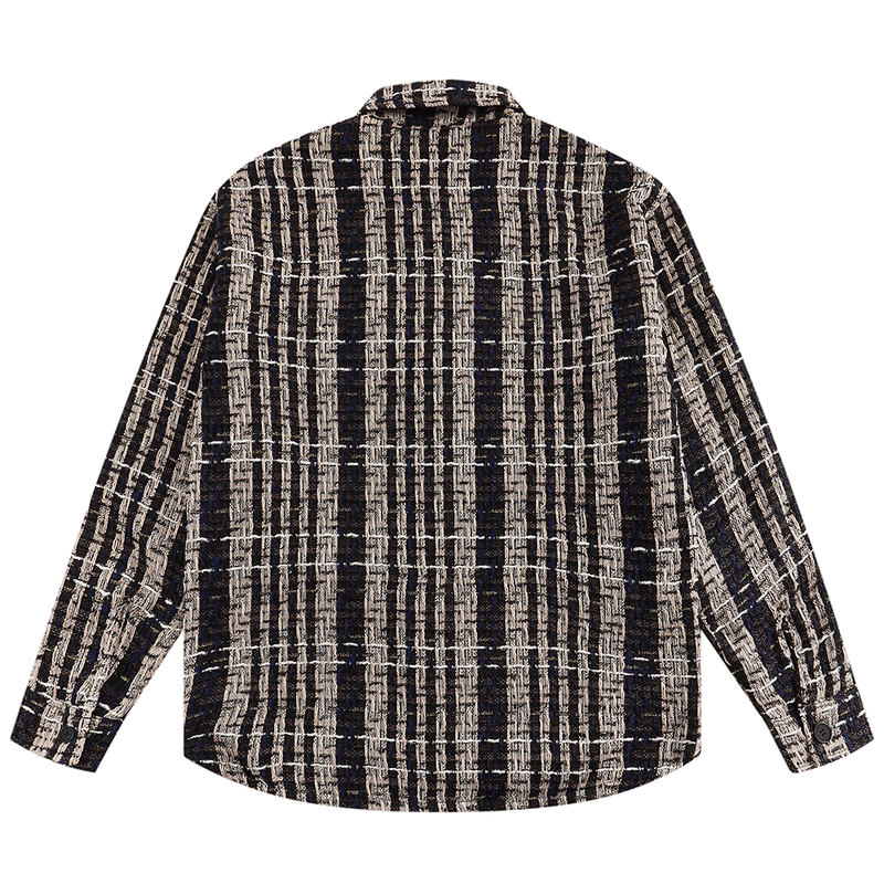 Men Long Sleeved T Shirt Stripe Thickening Shirt Coarse Flower Color-Contrast Check Loose Shirt Coat