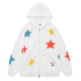 Men Hoodie Five-Pointed Star Puff Print Hooded Jacket Two-Way Zipper Cardigan Sweater