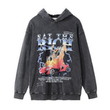 Men Hoodie Flame Racing Printing Hooded Coat Washed Old Fall Winter Men's