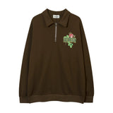 Men Hoodie Rose Flower Letter Print Sweatshirt Men's Loose Lapels Half Zip Pullover
