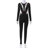 Women Jumpsuit Women's round Neck Long Sleeve Color Matching Long Jumpsuit