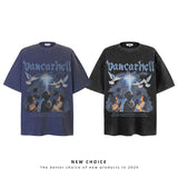 American vintage street T-shirt retro character print men's loose top