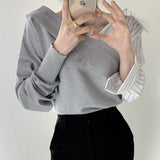 Women Long Sleeve Shirt V-neck Long Sleeve Top Contrast Color