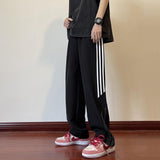 Men Sweatpants Ice Silk Pants Men's Summer Thin Loose Straight Casual Pants Fashion Brand Ins European and American Side Stripes Track Sweatpants