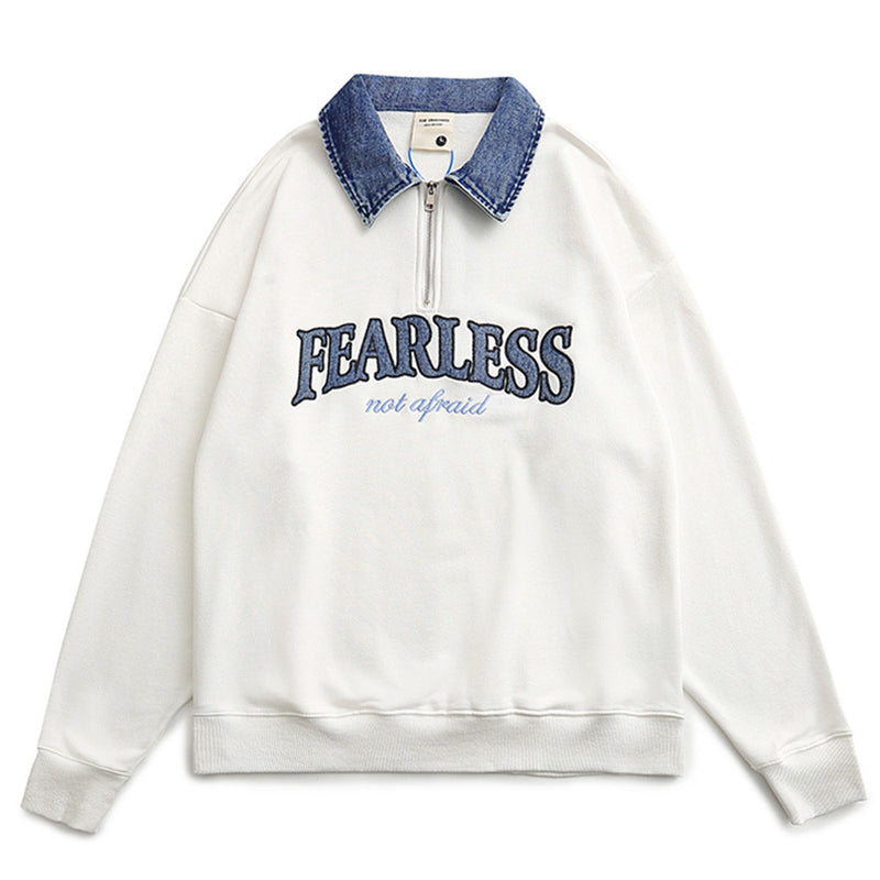 Men Fleece Lined Hoodie Multicolor Hoodie Men's Ins Loose Letter Embroidery Polo Top