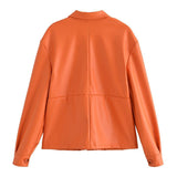 Women T-Shirt Loose Women's PU Leather Long Sleeve Shirt