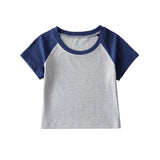 Women T-Shirt Contrast Color Short-Sleeved T-shirt Women's Summer round Neck