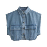 Women T-shirt Autumn Denim Shirt Short Vest