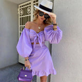 Women Co-Ord Set Women's Summer Puff Sleeve Hip Skirt