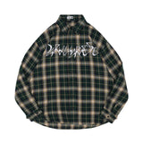 Men Long Sleeved T Shirt Spring and Autumn Lattice Shirt Men Letter Embroidery Loose Shirt Coat
