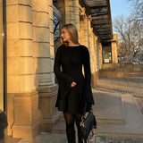 Women Sweater Dress round Neck Knitted Dress Short Skirt Slimming High Waist Long Sleeves