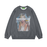 Men Hoodie Fuzzy Character Printed Crew Neck Sweatshirt