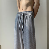 Men Sweatpants Chessboard Grid Drape Ice Silk Pants Men's Summer Straight Hong Kong Style
