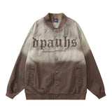 Men Denim Jacket Gradient Embroidered Letter Denim Jacket Loose-Fitting Jacket Top