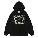 Men Hoodie Two-Way Zipper Woven Five-Pointed Star Cardigan Sweater
