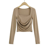 Women T-shirt Long Sleeve Square-Neck T-shirt Women's Tops Autumn Thin Bottoming Shirt
