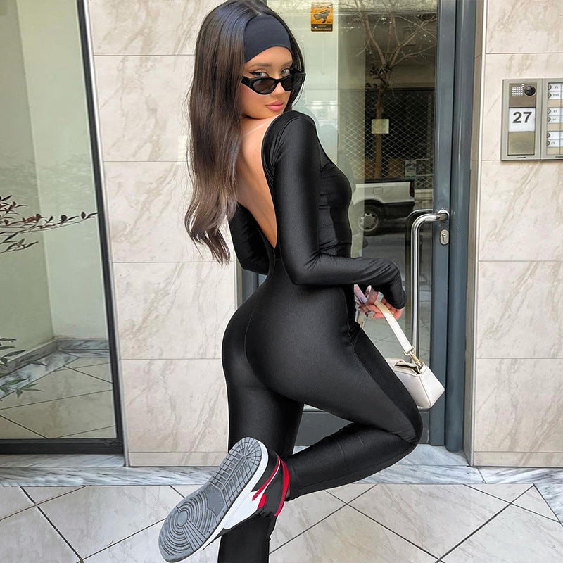 Women Jumpsuit Winter Fashion U-Neck Long-Sleeved Jumpsuit