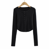 Women T-shirt Fall Women's Clothing Long Sleeve Collar Slim Fit Short Women's T-shirt