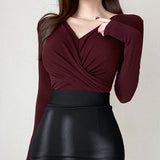 Women Long Sleeve Shirt Slim Fit Slimming V-neck Long Sleeve Top Women
