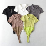Women T-Shirt Spring/Summer Lapel Mesh Stitching Fashion Tight