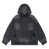 Men Denim Jacket Washed Distressed Stitching Denim Hoodie Men's Loose Jacket Hooded Coat Autumn and Winter