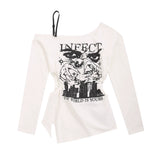 Women Long Sleeve T-Shirt off-Shoulder Printed Long Sleeve T-shirt Women's Fall Slim Fit Fashion Brand