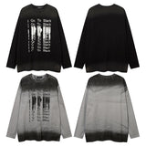 Men Long Sleeve Shirt Distressed Gradient Long Sleeve T-shirt Men and Women Hiphop Street Retro Base