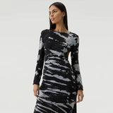 Women Desses Printed Dress Slim Fit round Neck Long Sleeves Hip Skirt