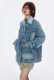 Unisex Jacket Autumn Washed Buckle Denim Coat Women's Clothing