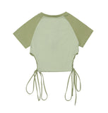 Women T-shirt Color Matching Short T-shirt Summer Embroidered Short Sleeve Top