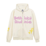 Men Fleece Lined Hoodie English Letter Hooded Sweater Men's Loose Hooded Cardigan Autumn and Winter