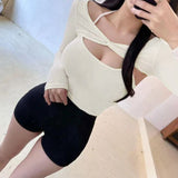 Women Long Sleeve Shirt Long Sleeve Shawl Halter U-Neck Vest Camisole Women