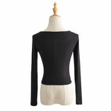 Women T-Shirt Button round Neck Long Sleeve T-shirt Women's Short