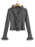 Women T-Shirt Stitching Temperament Long Sleeve Cardigan Women's Short Top