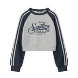 Women Hoodie Printed Short Sweater for Girls round Neck Multicolor Long Sleeve