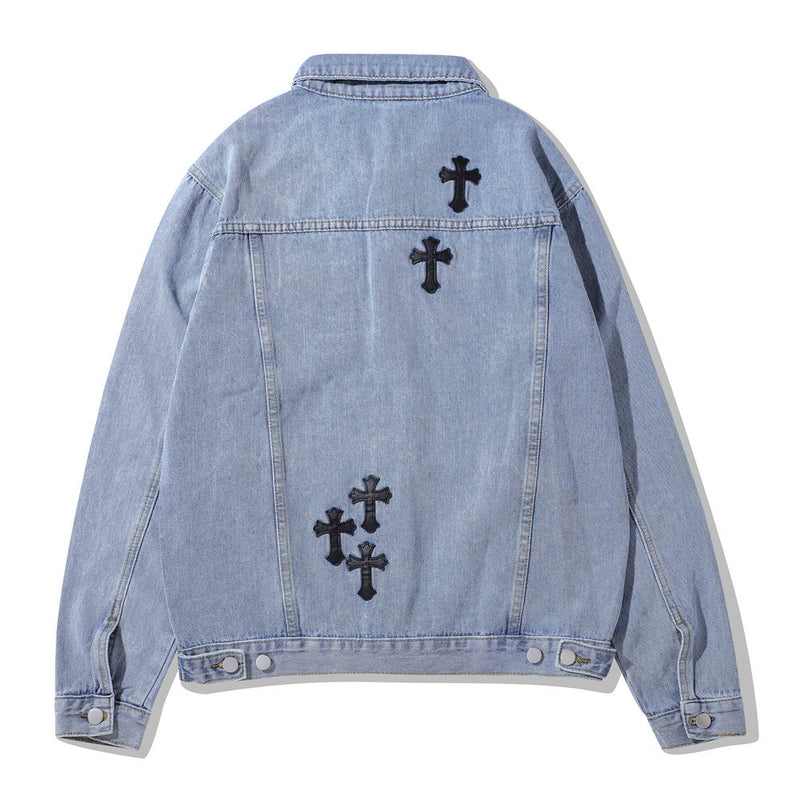 Men Denim Jacket Embroidered Washed Jeans Men's Ins Loose Jacket