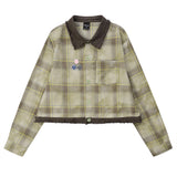 Women Long Sleeve Shirt Color Matching Plaid Short Long Sleeve Shirt Women's Coat