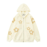 Men Hoodie Pentagram Printed Hooded Jacket Two-Way Zipper Cardigan Sweater