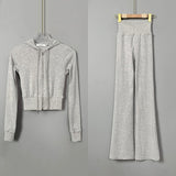 Women Long Sleeve Shirt Sports Style Cropped Hoodie Casual Pants Autumn